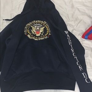 Navy Washington DC sweatshirt.